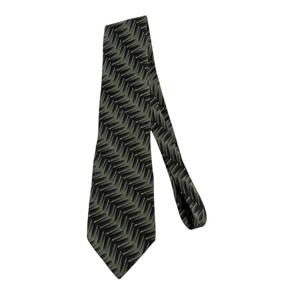 Vintage Y2K Bill Blass Black Label 100% Silk Necktie – Chevron Geometric Pattern - Picture 1 of 4